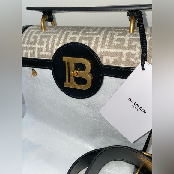Balmain BBuzz 23 Monogram Linen Crossbody Bag Naturel NEW - Picture 5 of 12